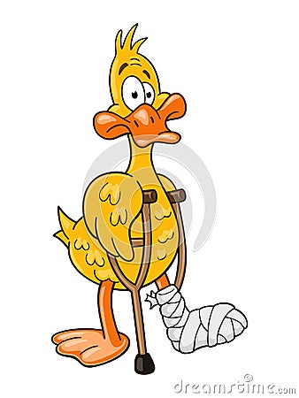 Lame duck with pair of crutches Vector Illustration