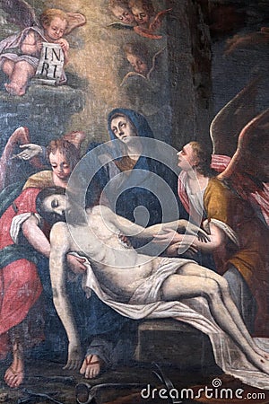 Lamentation of Christ, altarpiece in the Church of All Saints in Sesvete, Croatia Stock Photo