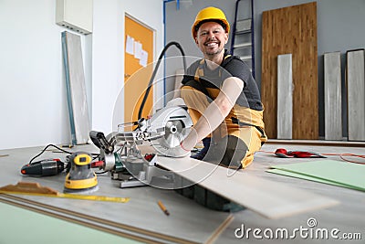 Laminate laying specialist Stock Photo