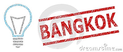 Lamp Bulb Recursion Composition of Lamp Bulb Items and Textured Bangkok Stamp Vector Illustration