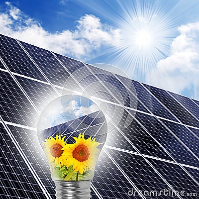 Lamp bulb with solar panels. Stock Photo