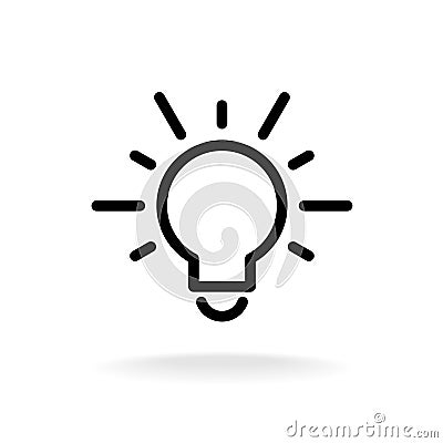 Lamp bulb vector flat icon with light rays. Vector Illustration