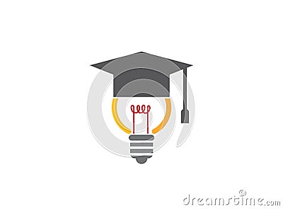 Lamp with a graduation hat for logo design Cartoon Illustration