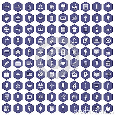 100 lamp icons hexagon purple Vector Illustration