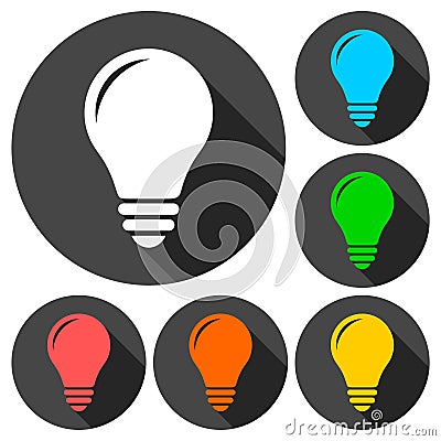 Lamp icons set with long shadow Vector Illustration