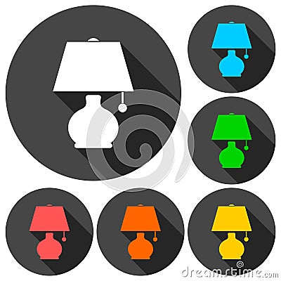 Lamp icons set with long shadow Vector Illustration