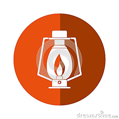 Lamp kerosene old lantern camping button shadow Vector Illustration