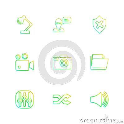 lamp , light , sheild , avtar , speaker, camcoder ,equilizer , c Vector Illustration