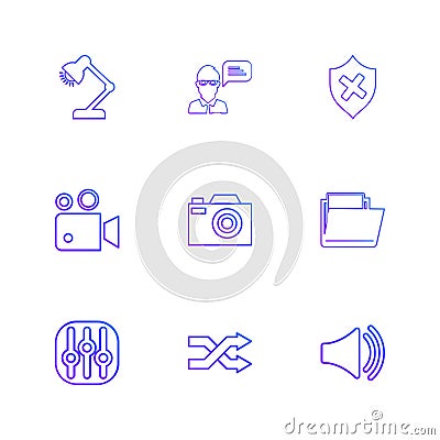 lamp , light , sheild , avtar , speaker, camcoder ,equilizer , c Vector Illustration