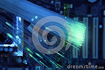 Lamp with optical fibers, colorful abstract background Stock Photo