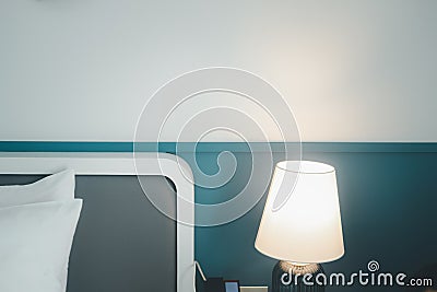 A lamp on table side in the bedroom Stock Photo