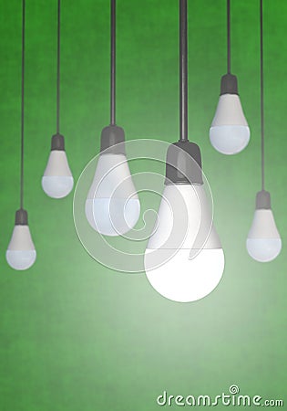 Many hanging LED-bulbs in portrait format Stock Photo