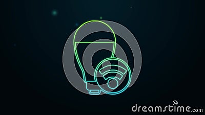 Lampeggiante icona del sistema a lampadina intelligente con linea di neon isolata in fondo nero. simbolo di energia e idea. Intern royalty illustrazione gratis Lampeggiante icona del sistema a lampadina intelligente con linea di neon isolata in fondo nero. simbolo di energia e idea. Intern royalty illustrazione gratis