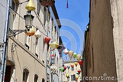 Lampions in Luxembourg street Editorial Stock Photo