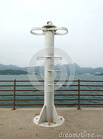 Lamppost on Harbour in Hong Kong Stock Photo