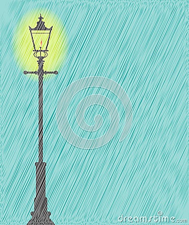 Lamppost In the Rain Vector Illustration