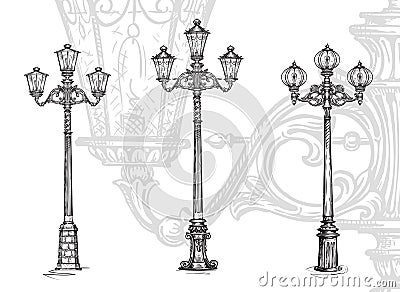 Lamppost or street lamp. Sketch vector illustration Vector Illustration