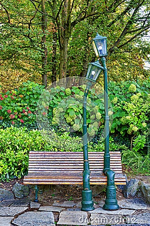 The lampposts in Love in Valentino park in Turin, Piedmont, Italy Stock Photo