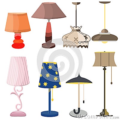 Lamps furniture set light design electric vector Vector Illustration