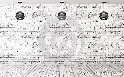 Lamps over brick wall interior background 3d render Stock Photo