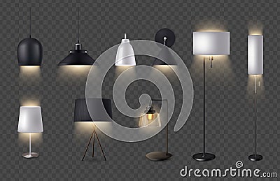 Lamps Transparent Set Vector Illustration