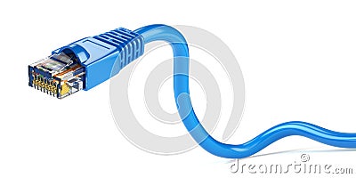 LAN network connection ethernet cable. Internet cord RJ45 isolated on white background. 3d Cartoon Illustration