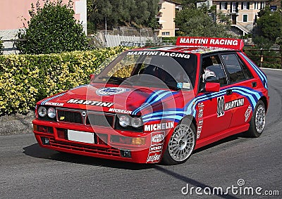 An Lancia Delta HF racing car during a timed speed trial Editorial Stock Photo