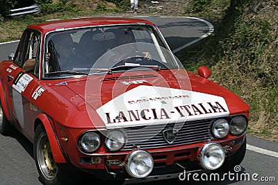 Lancia Fulvia HF 1600 during the rally for historic cars of Sant`Olcese.Genova Italy: Editorial Stock Photo
