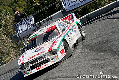 A Lancia Rally 037 racing car during a timed speed trial in the second edition of the Ronda Di Albenga race that takes place ever Editorial Stock Photo