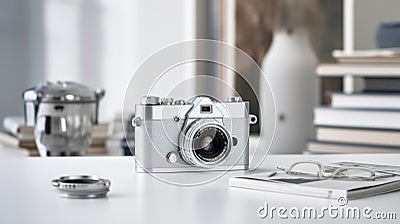 Lifelike Renderings Of Leica I Camera On White Work Table Stock Photo
