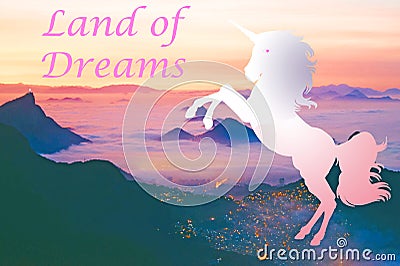 Land of Dream - Unicorn - Landscape - Visual Metaphor Vector Illustration