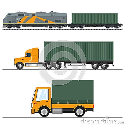 Land Freight Trucking and Railway Services Vector Illustration