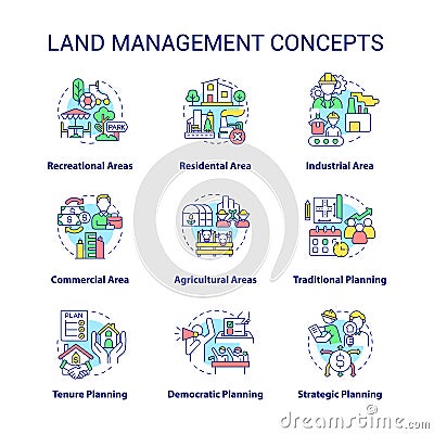 Land management concept icons set Vector Illustration