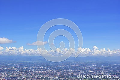 Land mark of chaing mai city from Doi Suthep of Chiang Mai, Thailand with blue sky background Stock Photo