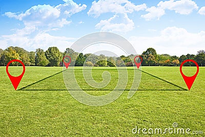 Land plot management - real estate concept with a vacant land on a green field available for building construction and housing Stock Photo