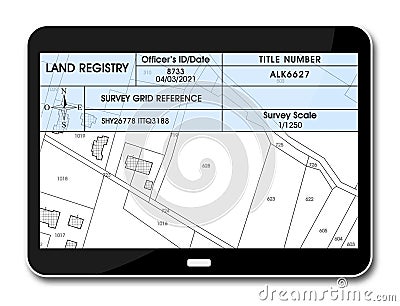 Land registry concept image with an imaginary cadastral map of territory - Property Tax on buildings with land parcel and land Stock Photo