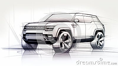 Bold Structural Design: Sketch Of A White Land Rover Suv Stock Photo