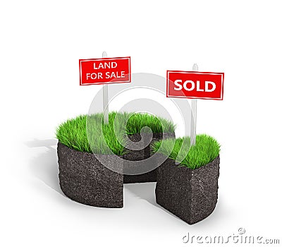 Land sale concept. Ground with grass in the shape of a cake Cartoon Illustration