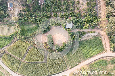 Land and soil backfill in aerial view in in Nan province of Thailand Stock Photo