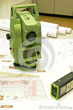Land surveying and prism Stock Photo