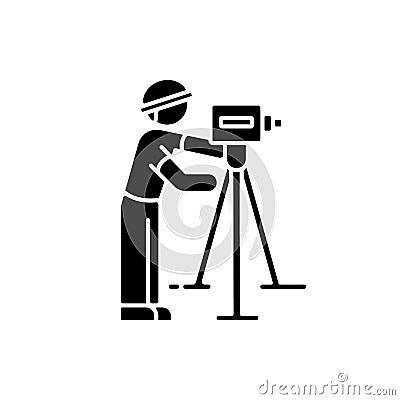 Land surveyor black glyph icon Vector Illustration