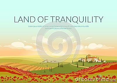 Land of tranquillity poster flat vector template Vector Illustration