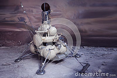 Lander for surface exploration of other planets. Historical object. The Museum of cosmonautics in Moscow, Russia Editorial Stock Photo