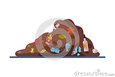 Landfill, Pile of Unsorted Garbage Flat Style Vector Illustration on White Background Vector Illustration