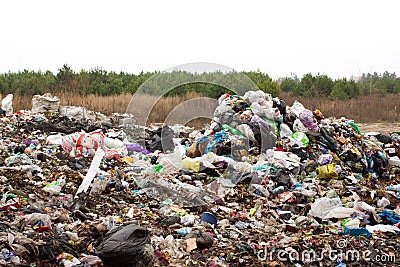 Landfill in Ukraine, piles of plastic dumped in . The roads along inorganic waste jumble Editorial Stock Photo