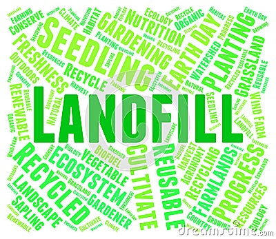 Landfill Word Represents Waste Management And Disposal Stock Photo