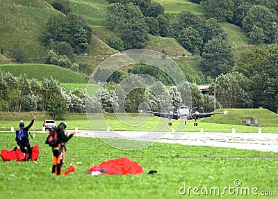 Landing airplain Stock Photo