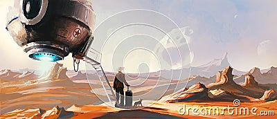 Landing alien, digital painting Stock Photo