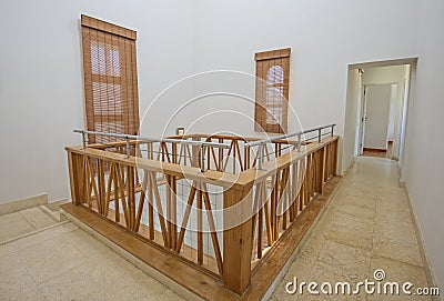 Landing hallway area in luxury villa home with wooden bannister Stock Photo