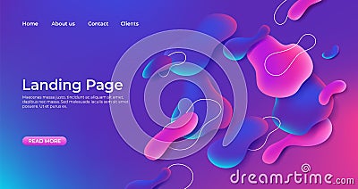 Landing page abstract template. Fluid website 3D bubble shapes background. Abstract gradient shape design, modern Vector Illustration